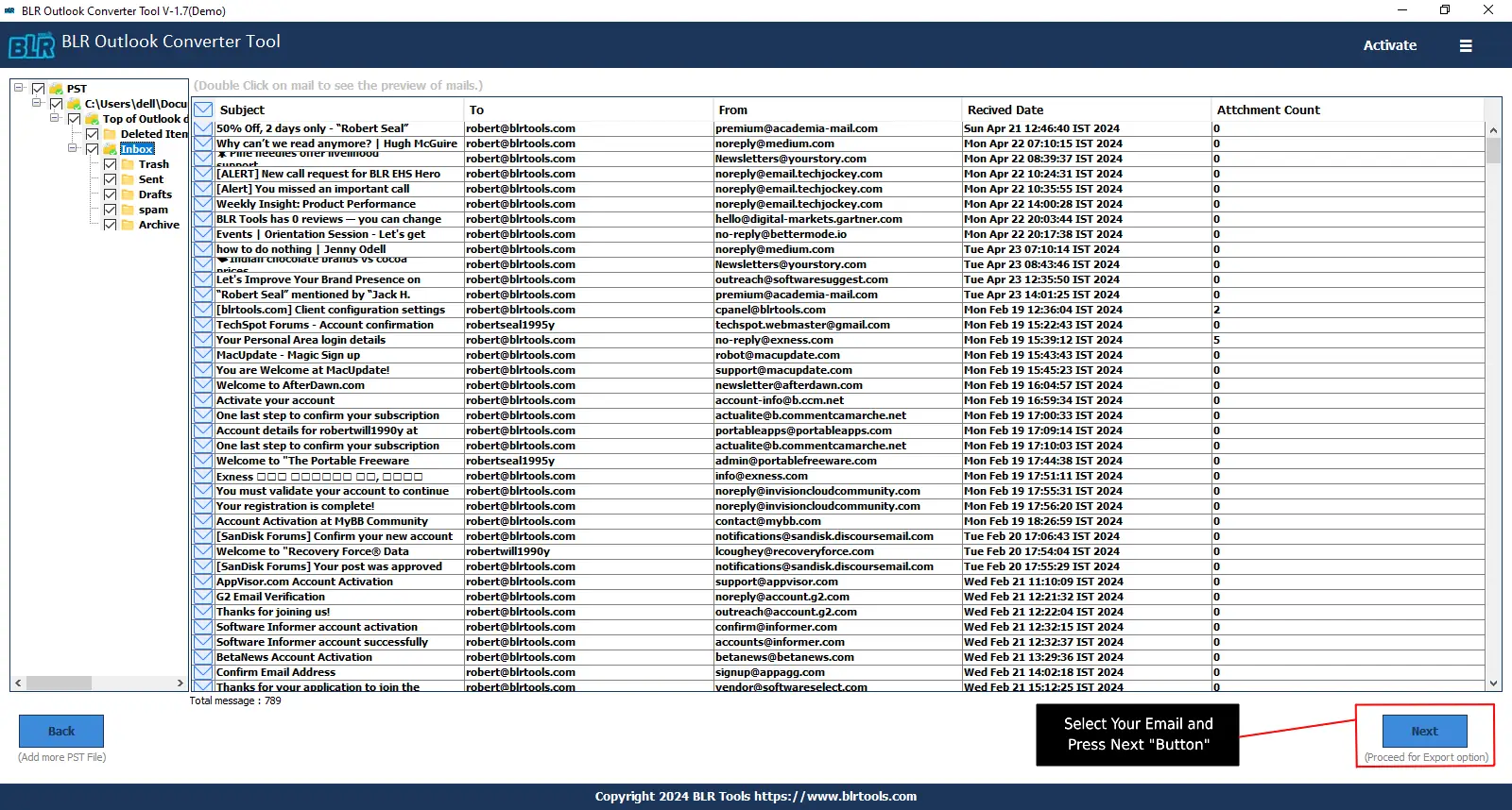 select the options and proceed to next