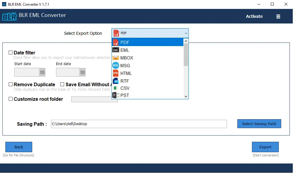 eml converter home screen