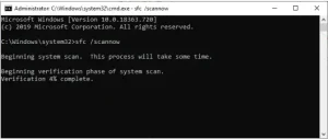 sfc/scannow command in the CMD to Fix Error Code 0x80004005